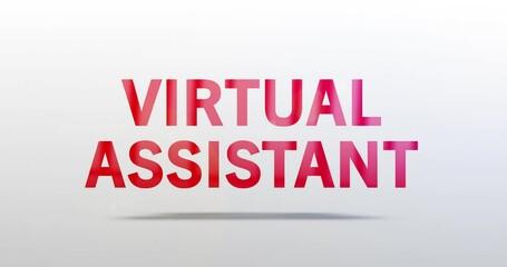 Virtual Assistant. Particle Logo. Text Animation. Red word on grey background. High quality 4k intro/opener