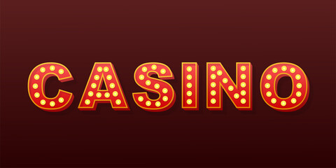 Retro light text casino. Retro light bulb. Vector stock illustration.