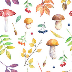 Watercolor seamless pattern with autumn elements. - 376542759
