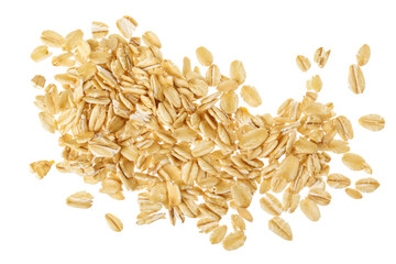 oat flakes isolated on white background. Top view