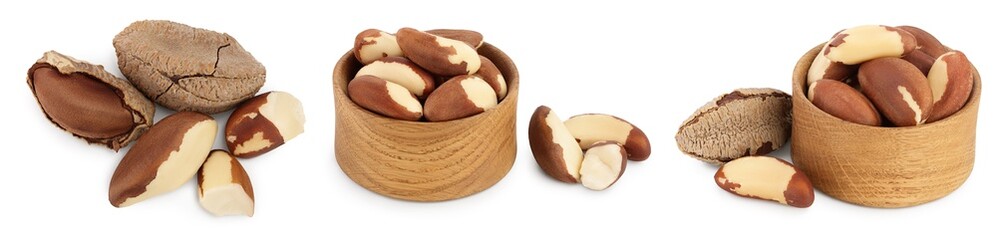 Brasil nuts in nutshell isolated on white background with clipping path and full depth of field. Set or collection