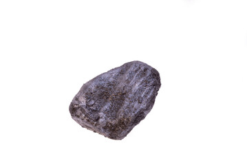 .super macro shot single crystal black hawaiian salt very close on white background isolated