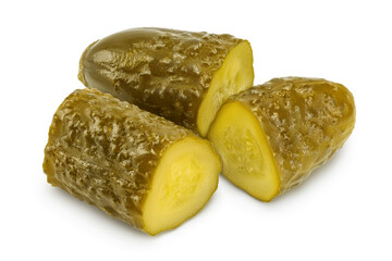 Marinated pickled cucumber isolated on white background with clipping path and full depth of field
