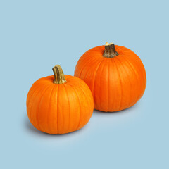 Halloween pumpkin on a blue background. Halloween holiday concept