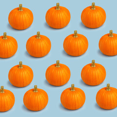 Halloween pumpkin on a blue background. Halloween holiday concept