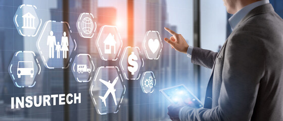 Insurtech. Health family life property insurance concept.