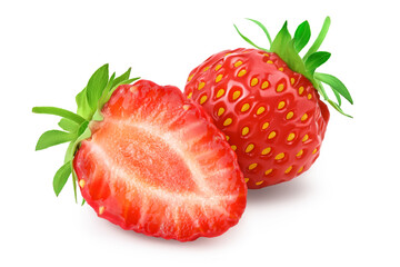 Strawberry and half isolated on white background. Fresh berry with clipping path and full depth of field