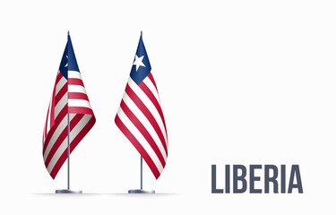 Liberia flag state symbol isolated on background national banner. Greeting card National Independence Day of the republic of Liberia. Illustration banner with realistic state flag.