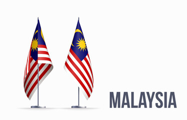 Obraz premium Malaysia flag state symbol isolated on background national banner. Greeting card National Independence Day of the Malaysia. Illustration banner with realistic state flag.