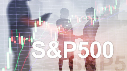 People silhouettes on American stock market index S P 500 - SPX.