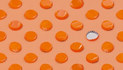 Orange caps on light orange background. Seamless pattern. 3D illustration