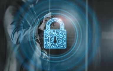 Cyber Security lock Privacy Data Protection internet and Technology concept.