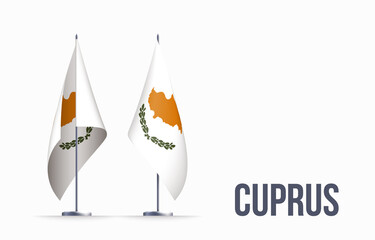 Cyprus flag state symbol isolated on background national banner. Greeting card National Independence Day of the Republic of Cyprus. Illustration banner with realistic state flag.