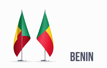Benin flag state symbol isolated on background national banner. Greeting card National Independence Day of the Republic of Benin. Illustration banner with realistic state flag.