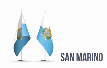 San Marino flag state symbol isolated on background national banner. Greeting card National Independence Day of the Republic of San Marino. Illustration banner with realistic state flag.