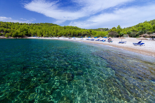 Beach of Xylokeriza, in Spetses island, Argosaronic Gulf, Greece, Europe.