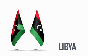 Libya flag state symbol isolated on background national banner. Greeting card National Independence Day of the State of Libya. Illustration banner with realistic state flag.