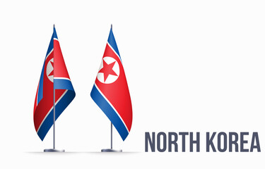 North Korea flag state symbol isolated on background national banner. Greeting card National Independence Day Democratic People's Republic of Korea. Illustration banner realistic state flag of DPRK.