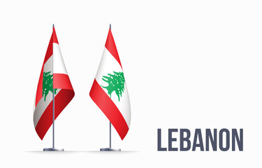 Lebanon flag state symbol isolated on background national banner. Greeting card National Independence Day of the Lebanese Republic. Illustration banner with realistic state flag.