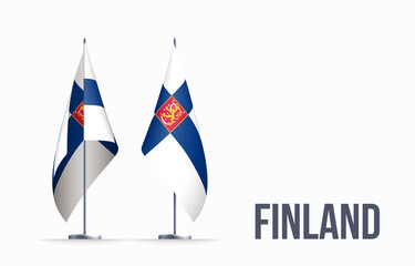 Finland flag state symbol isolated on background national banner. Greeting card National Independence Day of the Republic of Finland. Illustration banner with realistic state flag.