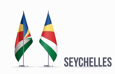 Seychelles flag state symbol isolated on background national banner. Greeting card National Independence Day of the Republic of Seychelles. Illustration banner with realistic state flag.