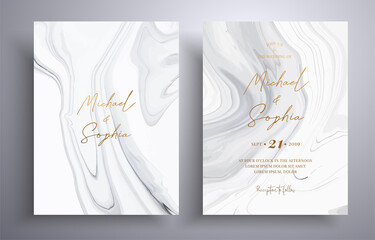 Modern collection of wedding invitations with stone pattern. Mineral vector covers with marble effect and place for text, gray, black and white colors. Designed for greeting cards, packaging and etc
