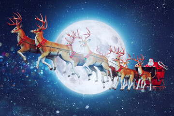 Obraz na płótnie Canvas Santa claus in a sleigh ready to deliver presents with sleigh