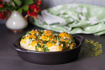 Buns Pampushky - Ukrainian garlic bread. Bread rolls with garlic and parsley