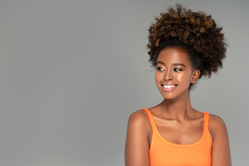 Beautiful happy afro woman smiling .