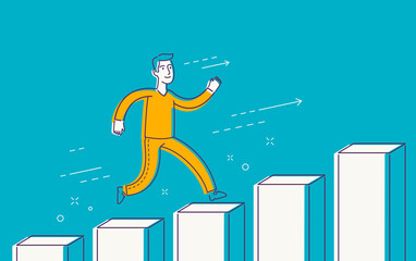 Running businessman on successful diagram. Business, finance concept