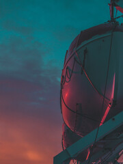 Detail of a lifeboat on a cruise ship or ferry at a romantic evening sunset setting. Rescue...