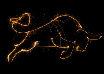 Ox symbol of new 2021 year created with sparklines. Abstract image of a bull. Chinese year of Ox simple sparks and lines.
