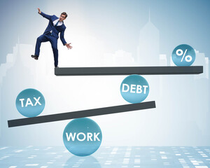 Businessman in debt and tax business concept