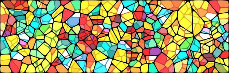 Photo sur Plexiglas Coloré Illustration vectorielle de fond de vitrage abstrait. Modèle de vitrail décoratif pour affiche de conception, bannière, couverture. Large texture de fenêtre Vintage.