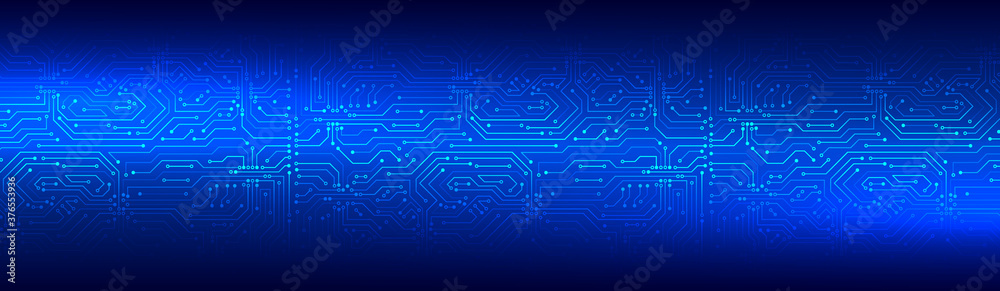 Aufkleber Wide High-tech technology background texture. Circuit board vector illustration. Microelectronics and engineering concept.