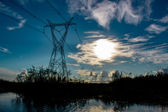 Power tower, electricty line in the field