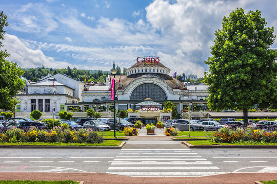 View of old Casino building in Evian-les-Bains. EVIAN-LES-BAINS, FRANCE. July 23, 2017.