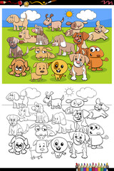 cartoon funny puppies group coloring book page