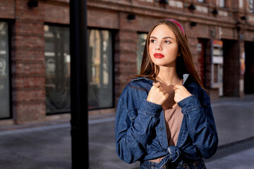 Fototapeta premium young model posing in denim shirt
