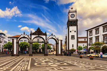 Portas da Cidade, the city symbol of Ponta Delgada in Sao Miguel Island in Azores, Portugal. Portas da Cidade (Gates to the City), Ponta Delgada, Sao Miguel. - 376555956