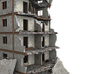 ruined low rise building close up