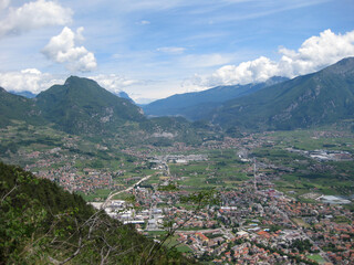 Panoramic viuew on Riva del garda from mountain peak of monte colodri, italy