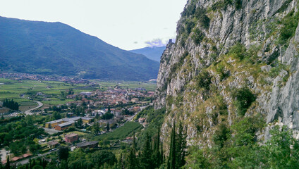 panoramic view of mountains at the garda lake, city of Arco, northern italy