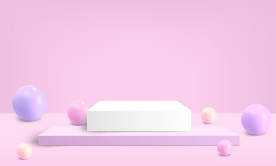 Ball with square podium on the pink background for product