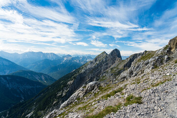 Fototapeta na wymiar mountain panorama view from the karwendel mountains, bavaria, germany