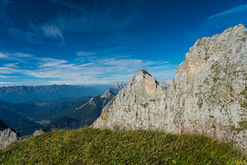 mountain panorama view from the karwendel mountains, bavaria, germany