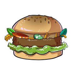 Drawing of a hamburger on white background