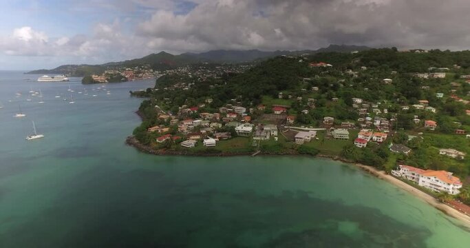 Aerial view of Grand Anse Beach coastline, Grenada