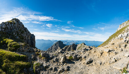 mountain panorama view from the karwendel mountains, bavaria, germany