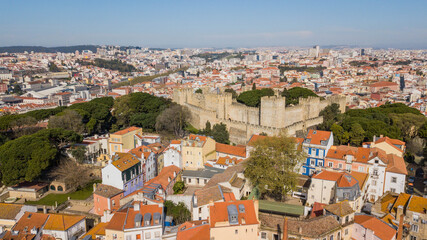 Fototapeta na wymiar Castelo São Jorge, Lisbon. Aerial view of São Jorge castle in Lisbon, Portugal